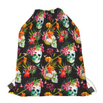 Blossom Flowers Skull Pattern Print Drawstring Bag