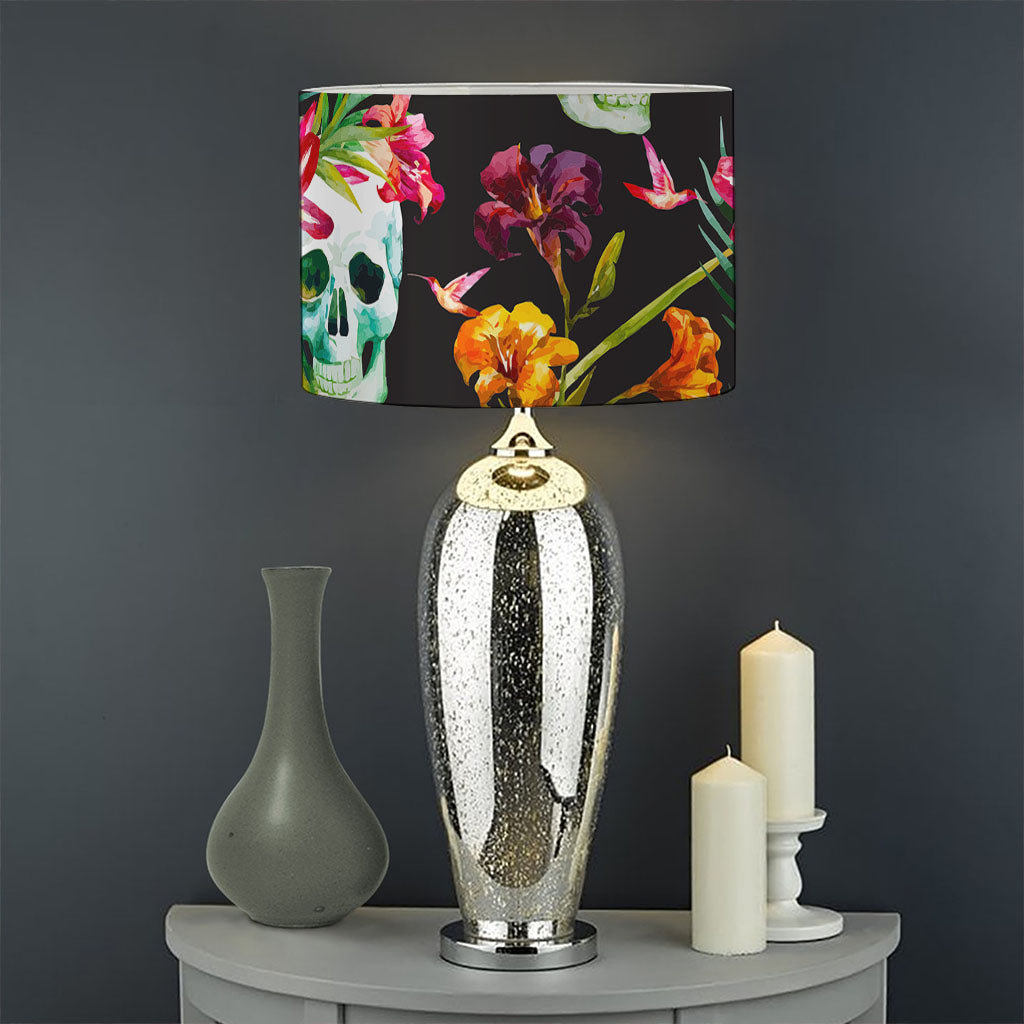 Blossom Flowers Skull Pattern Print Drum Lamp Shade