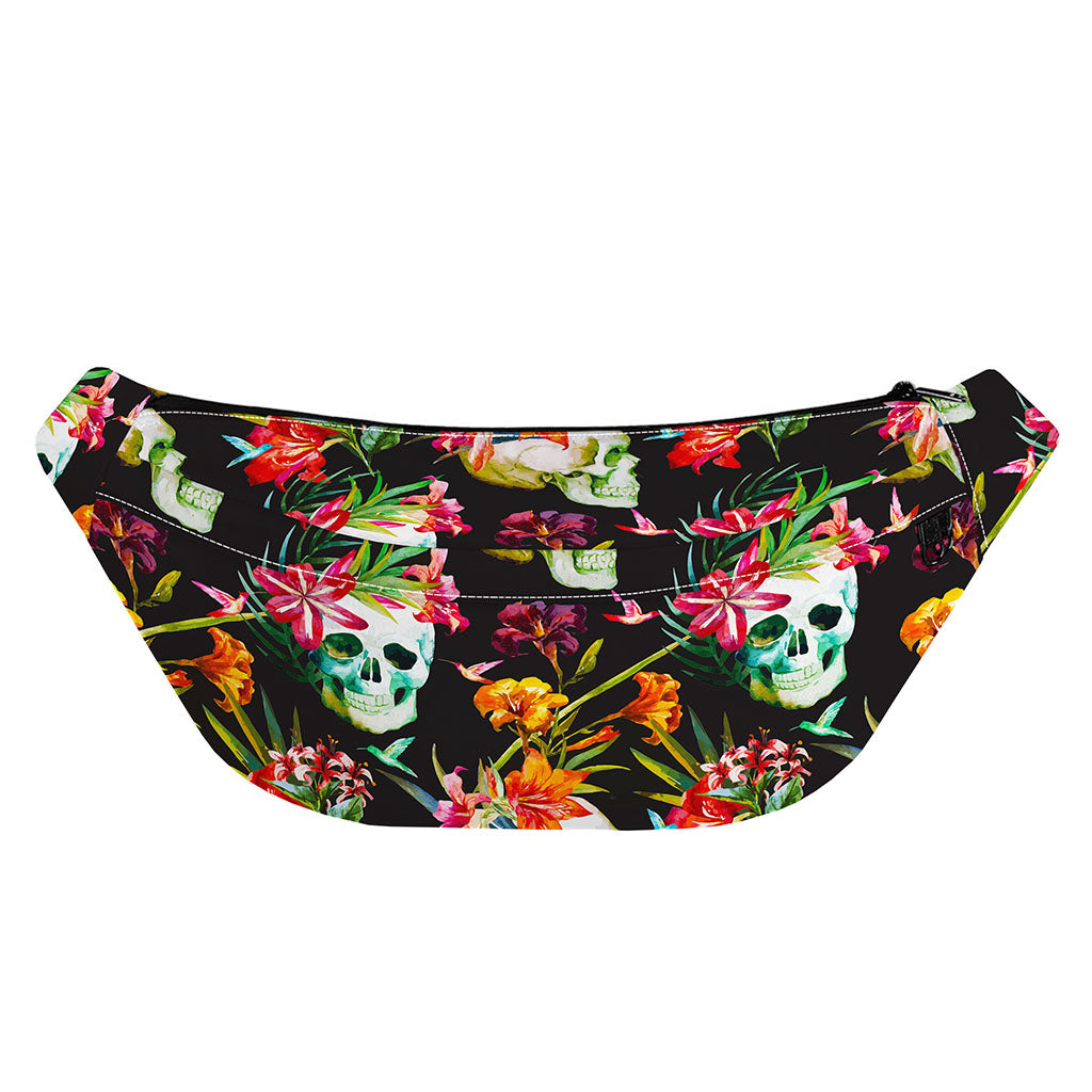 Blossom Flowers Skull Pattern Print Fanny Pack