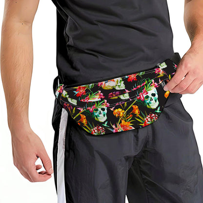 Blossom Flowers Skull Pattern Print Fanny Pack