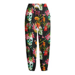 Blossom Flowers Skull Pattern Print Fleece Lined Knit Pants
