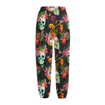 Blossom Flowers Skull Pattern Print Fleece Lined Knit Pants