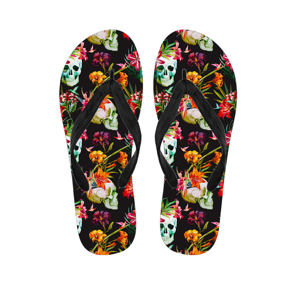 Blossom Flowers Skull Pattern Print Flip Flops