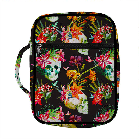 Blossom Flowers Skull Pattern Print Front Pocket Bible Bag