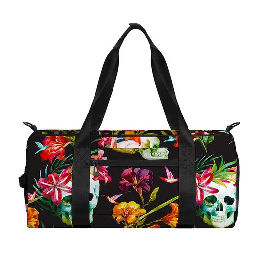 Blossom Flowers Skull Pattern Print Gym Bag