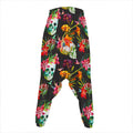 Blossom Flowers Skull Pattern Print Hammer Pants