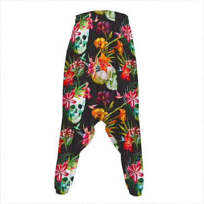 Blossom Flowers Skull Pattern Print Hammer Pants