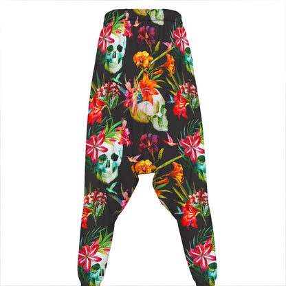 Blossom Flowers Skull Pattern Print Hammer Pants