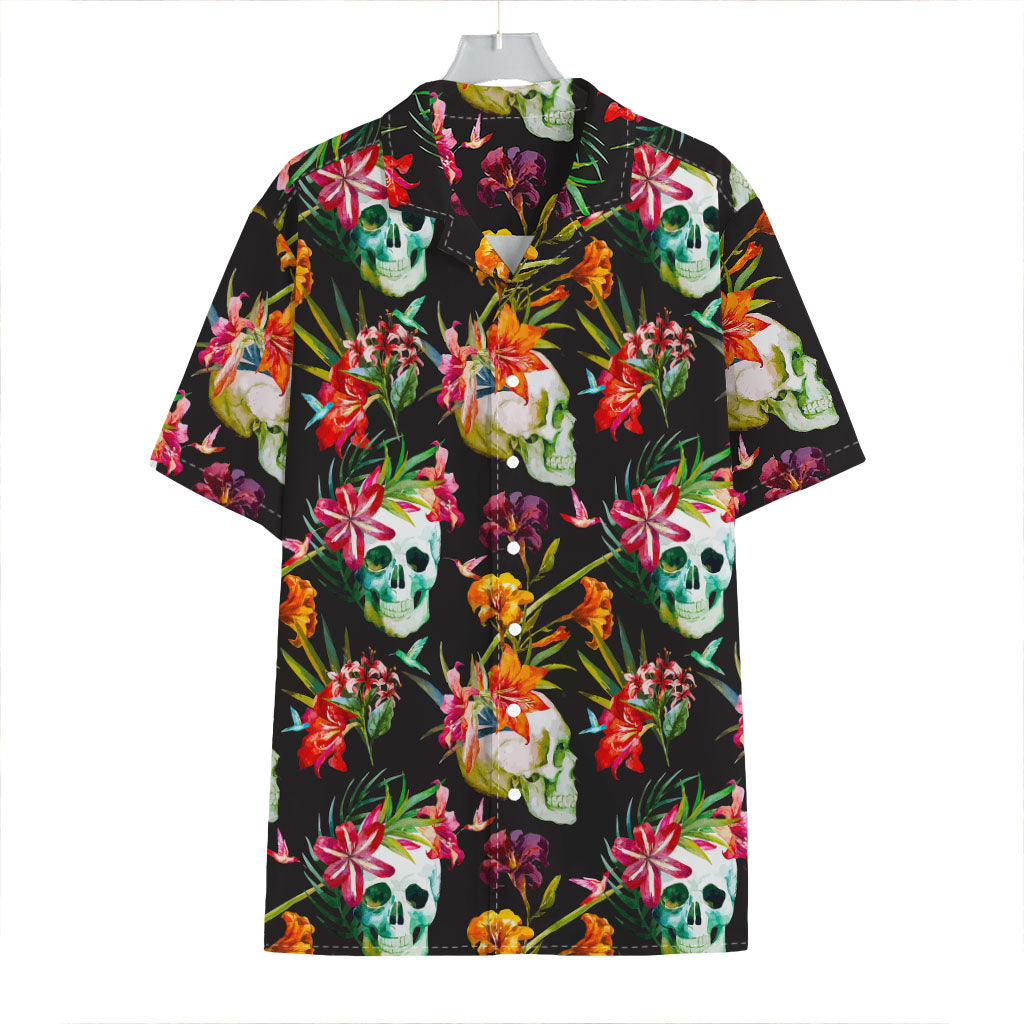 Blossom Flowers Skull Pattern Print Hawaiian Shirt