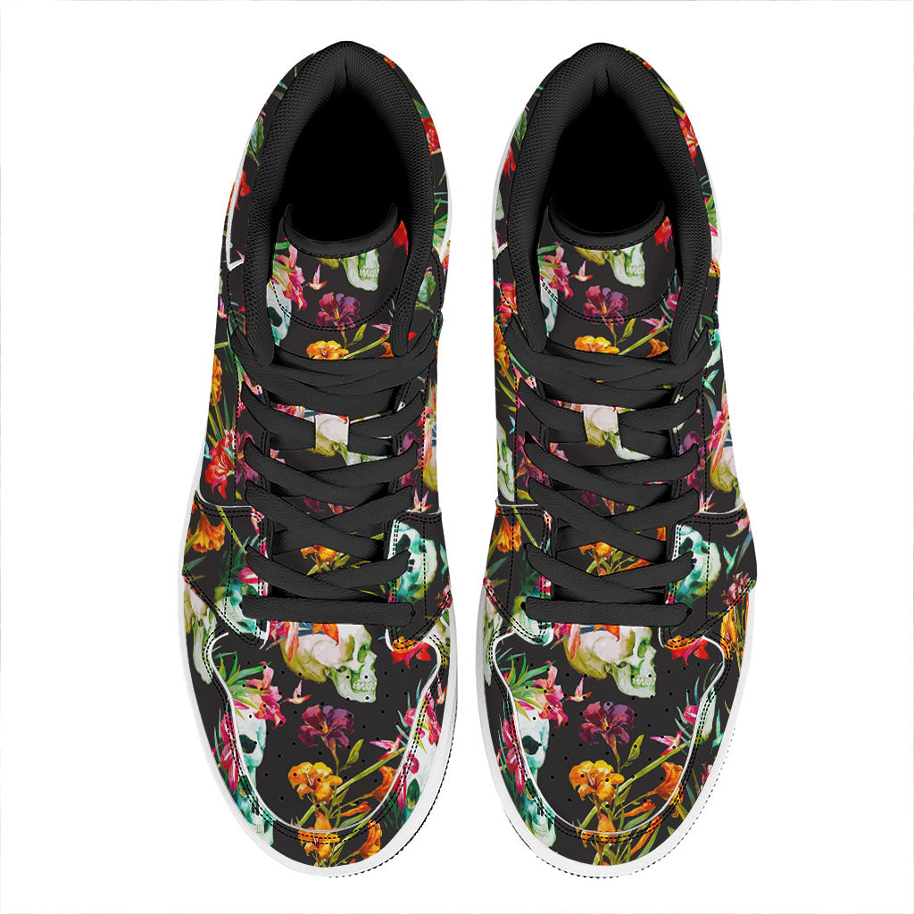Blossom Flowers Skull Pattern Print High Top Leather Sneakers