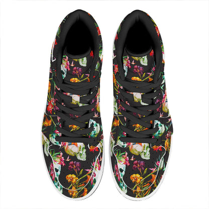 Blossom Flowers Skull Pattern Print High Top Leather Sneakers