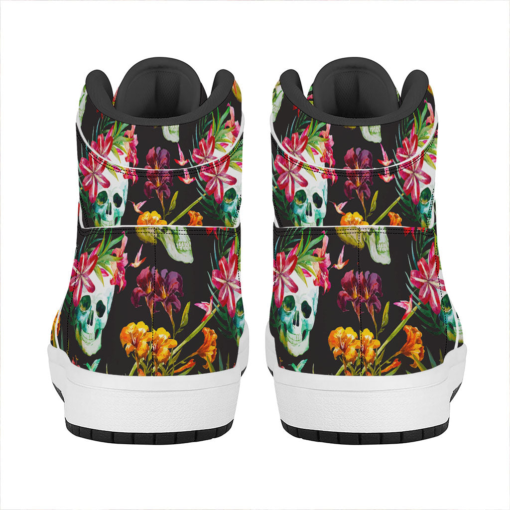 Blossom Flowers Skull Pattern Print High Top Leather Sneakers