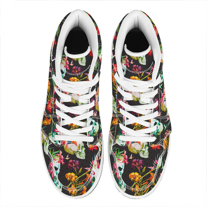 Blossom Flowers Skull Pattern Print High Top Leather Sneakers