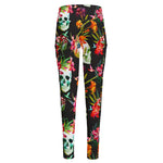 Blossom Flowers Skull Pattern Print High-Waisted Pocket Leggings