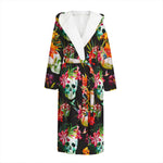 Blossom Flowers Skull Pattern Print Hooded Bathrobe