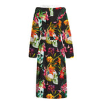 Blossom Flowers Skull Pattern Print Hooded Bathrobe