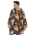 Blossom Flowers Skull Pattern Print Hoodie Blanket