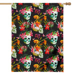 Blossom Flowers Skull Pattern Print House Flag