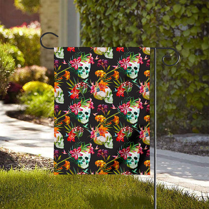 Blossom Flowers Skull Pattern Print House Flag