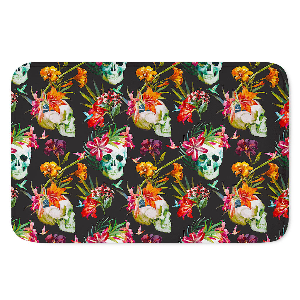 Blossom Flowers Skull Pattern Print Indoor Door Mat