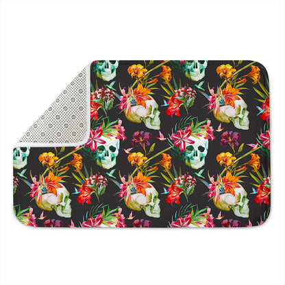 Blossom Flowers Skull Pattern Print Indoor Door Mat