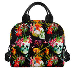 Blossom Flowers Skull Pattern Print Insulated Lunch Bag