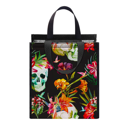 Blossom Flowers Skull Pattern Print Insulated Lunch Tote