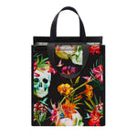 Blossom Flowers Skull Pattern Print Insulated Lunch Tote