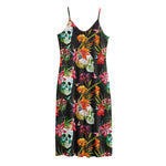 Blossom Flowers Skull Pattern Print Jersey Midi Cami Dress