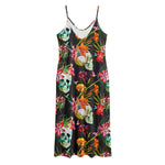 Blossom Flowers Skull Pattern Print Jersey Midi Cami Dress