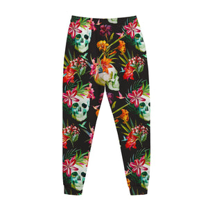 Blossom Flowers Skull Pattern Print Jogger Pants