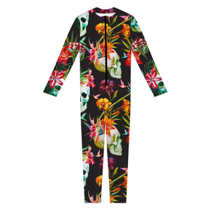 Blossom Flowers Skull Pattern Print Jumpsuit