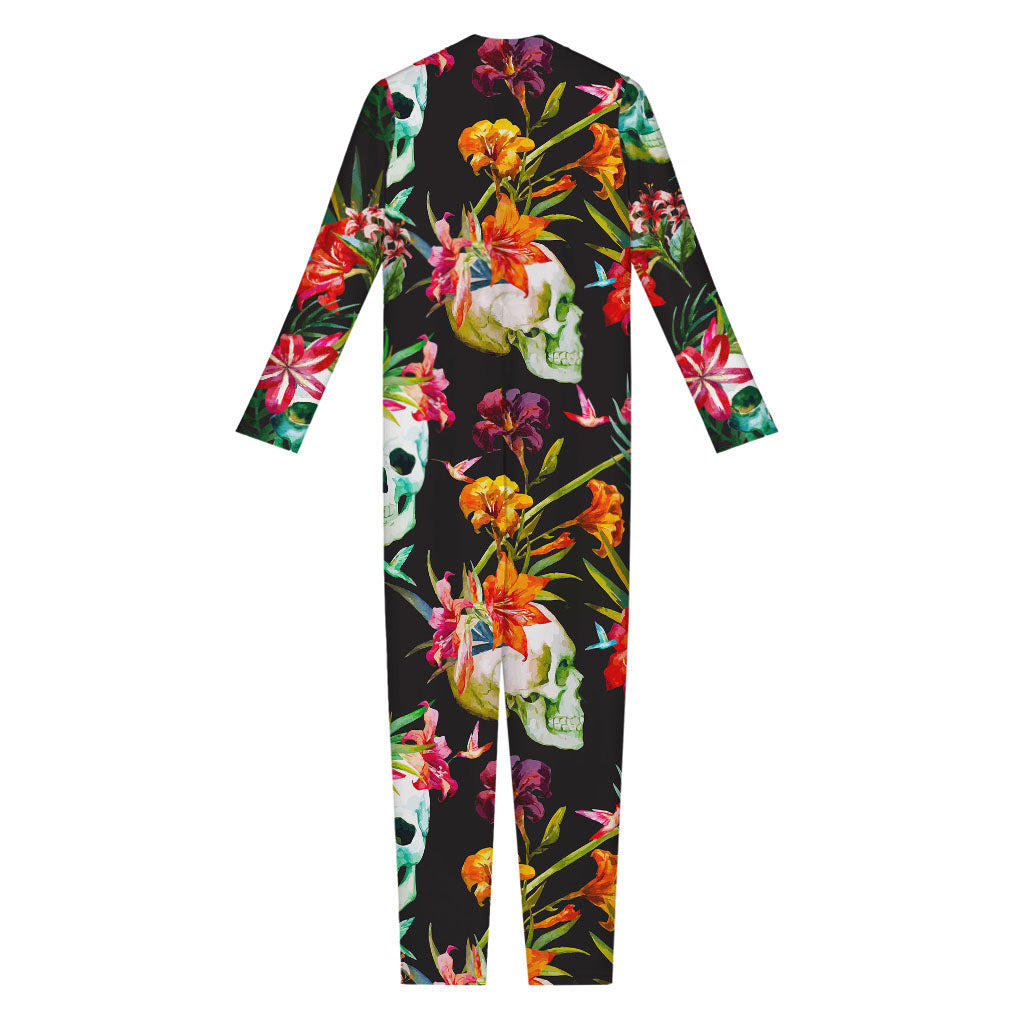 Blossom Flowers Skull Pattern Print Jumpsuit