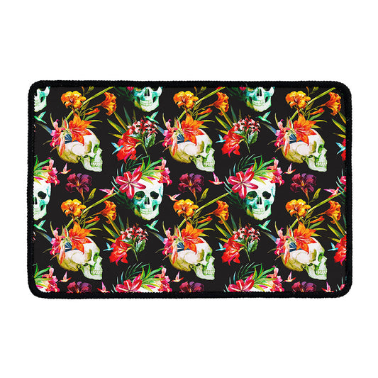 Blossom Flowers Skull Pattern Print Kitchen Mat