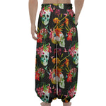 Blossom Flowers Skull Pattern Print Lantern Pants