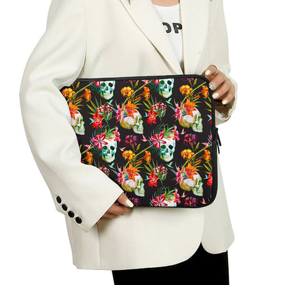 Blossom Flowers Skull Pattern Print Laptop Sleeve