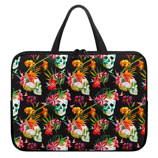 Blossom Flowers Skull Pattern Print Laptop Sleeve With Handle