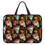 Blossom Flowers Skull Pattern Print Laptop Sleeve With Handle