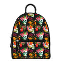 Blossom Flowers Skull Pattern Print Leather Backpack