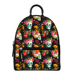 Blossom Flowers Skull Pattern Print Leather Backpack