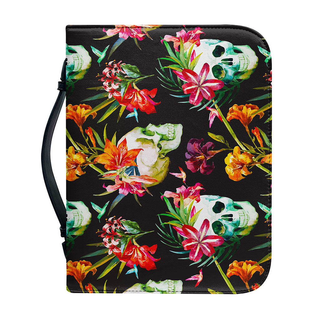 Blossom Flowers Skull Pattern Print Leather Bible Cover