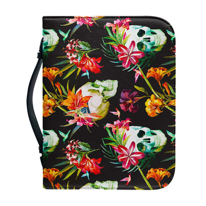 Blossom Flowers Skull Pattern Print Leather Bible Cover