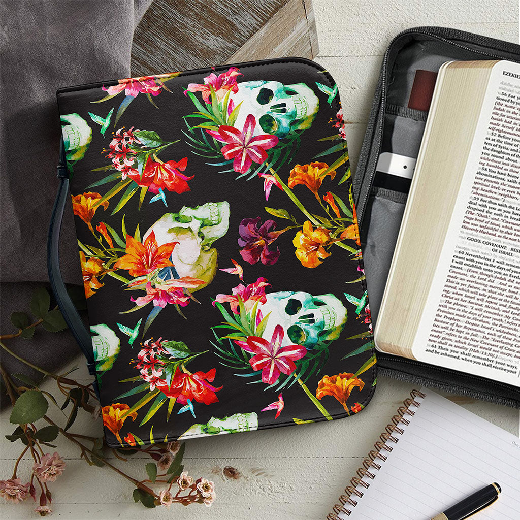 Blossom Flowers Skull Pattern Print Leather Bible Cover