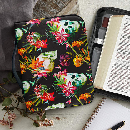 Blossom Flowers Skull Pattern Print Leather Bible Cover