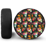 Blossom Flowers Skull Pattern Print Leather Spare Tire Cover