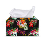 Blossom Flowers Skull Pattern Print Leather Tissue Box Cover