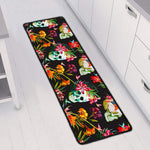 Blossom Flowers Skull Pattern Print Long Kitchen Mat