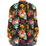 Blossom Flowers Skull Pattern Print Long Sleeve Baseball Jersey