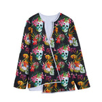 Blossom Flowers Skull Pattern Print Long Sleeve Short Coat