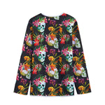 Blossom Flowers Skull Pattern Print Long Sleeve Short Coat